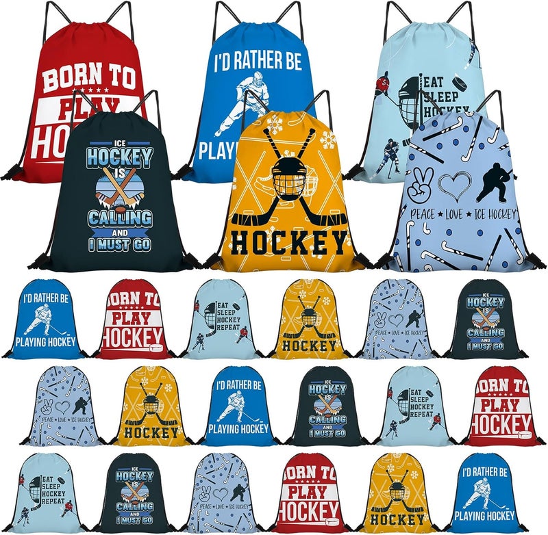 SilTriangle 24 Pcs Hockey Drawstring Bags Bulk 16 x 14 Inch Lightweight Sports Sack with Adjustable String Closure Gift Bags for Hockey Player Party Favors & Goodie for Sport Theme Event & Celebration - Image 1